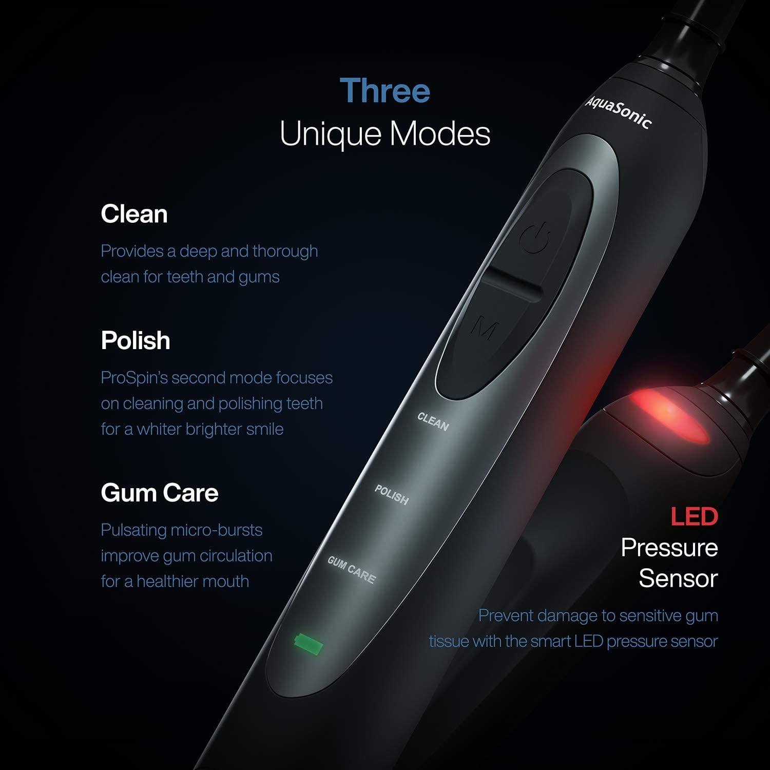 AquaSonic ProSpin Ultra Whitening & Plaque Removing Electric Toothbrush Smart LED Pressure