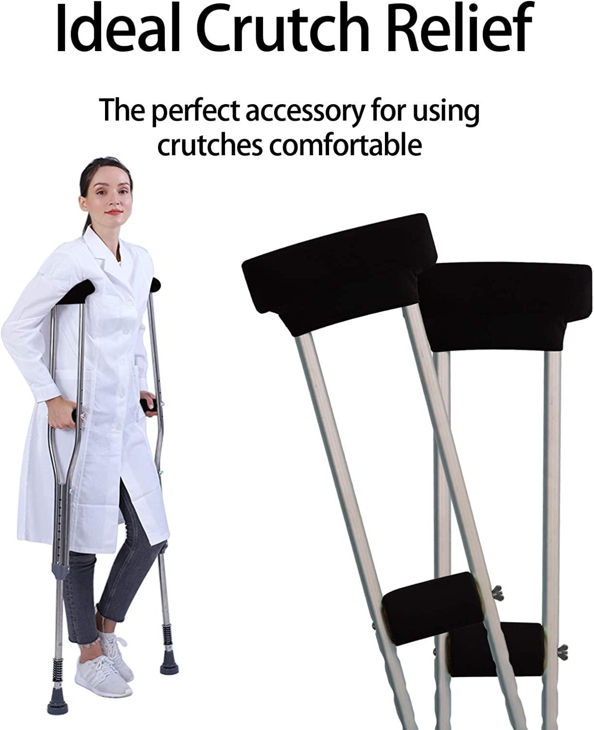 Universal Underarm Crutches Padded Hand Grips & Handle Covers, Black