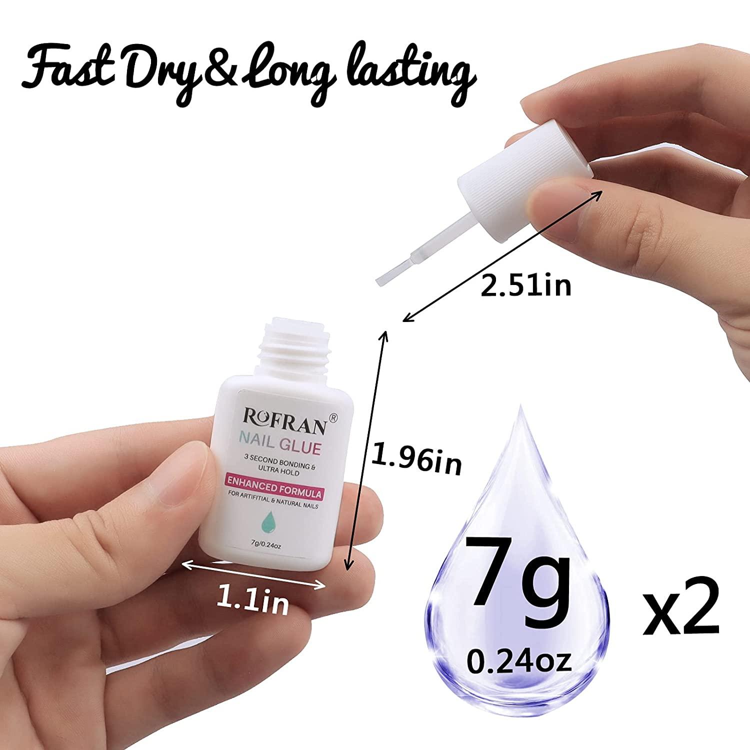 Rofran 2 Bottles Ultra Quick and Strong Nail Glue,New Formula Super Glue on Nails for Acrylic