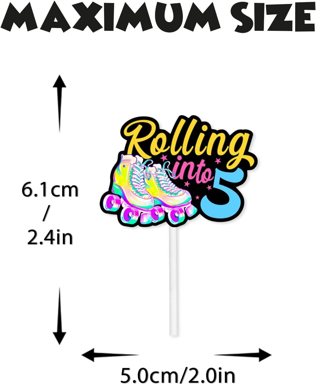 18pcs Gold Glitter Roller Skates Dessert Cupcake Topper 80s 90s Retro