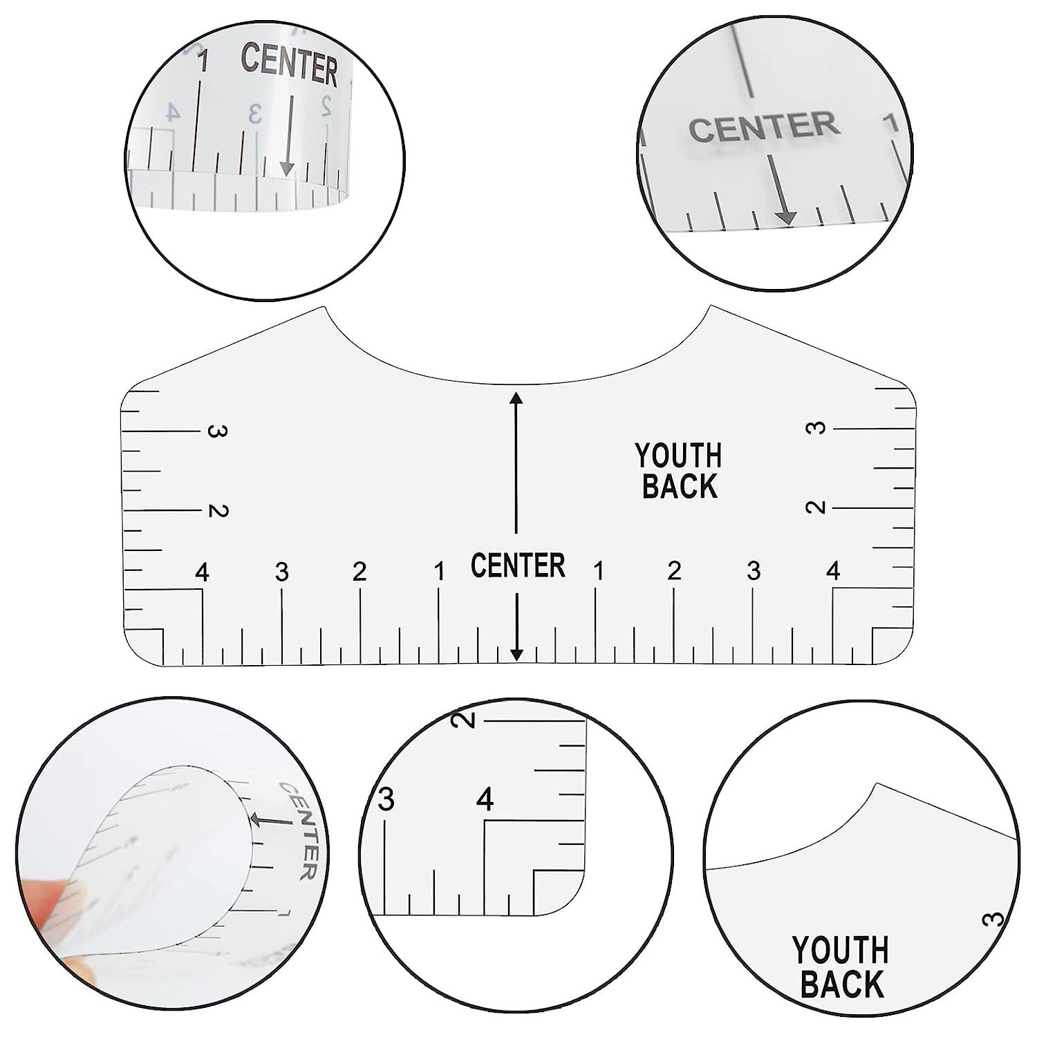 Koogel 8 Pcs Tshirt Ruler, T-Shirt Alignment Guide Tool Tshirt Ruler Guide  T Shirt Rulers to Center Designs for Transparent V-Neck/Round T Ruler  Children Youth Adult Front and Back Measurement