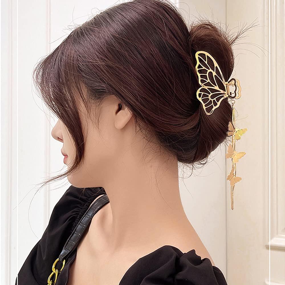 Butterfly Hair Clips 1PCS Butterfly Metal Hair Claw Clip Big Nonslip Gold  Hair Clamps Hair Accessories Butterfly Tassel Hair Catch Clip for Women and  Thinner Thick Hair Styling Fashion Hair Supplies Little