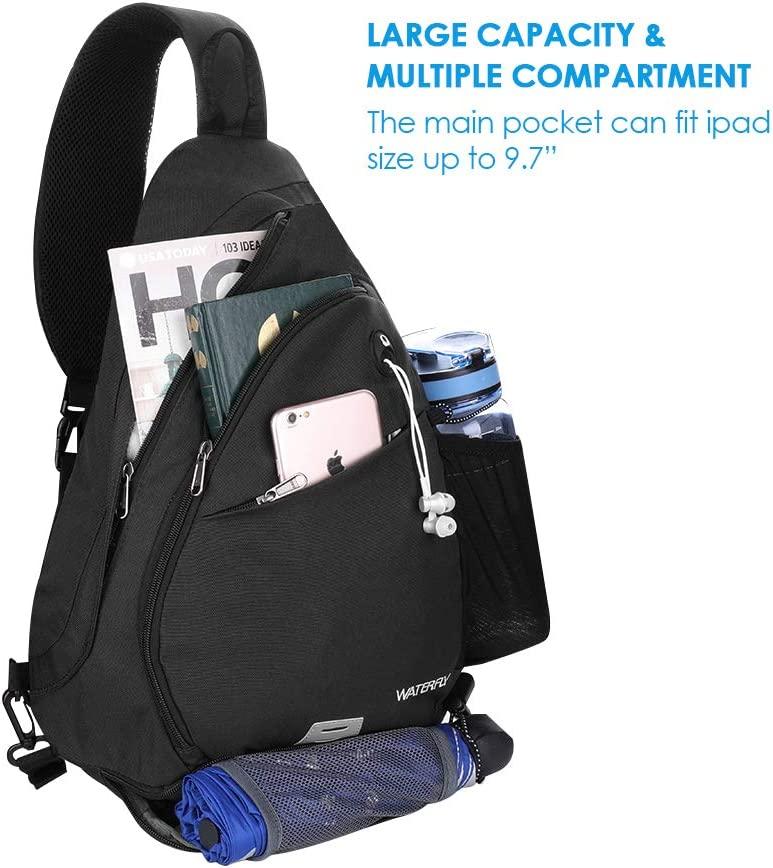 WATERFLY Sling Bag Crossbody Backpack: Over Shoulder Daypack Casual Cross  Chest Side Pack
