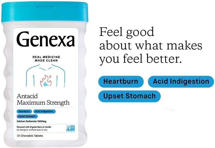 Genexa Antacid Maximum Strength Organic Berry & Vanilla 1000 mg 72 Chewable Tablets