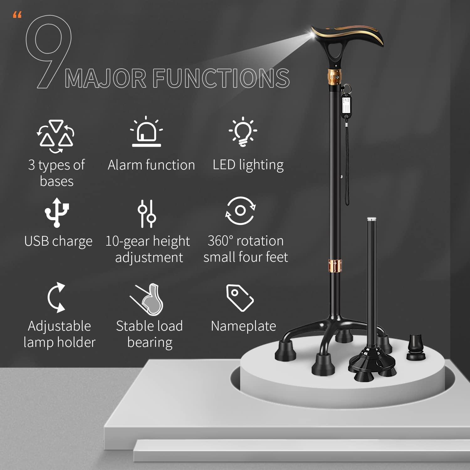 iSPUO Octi Smart Alarm Walking Cane Telescopic & Adjustable USB