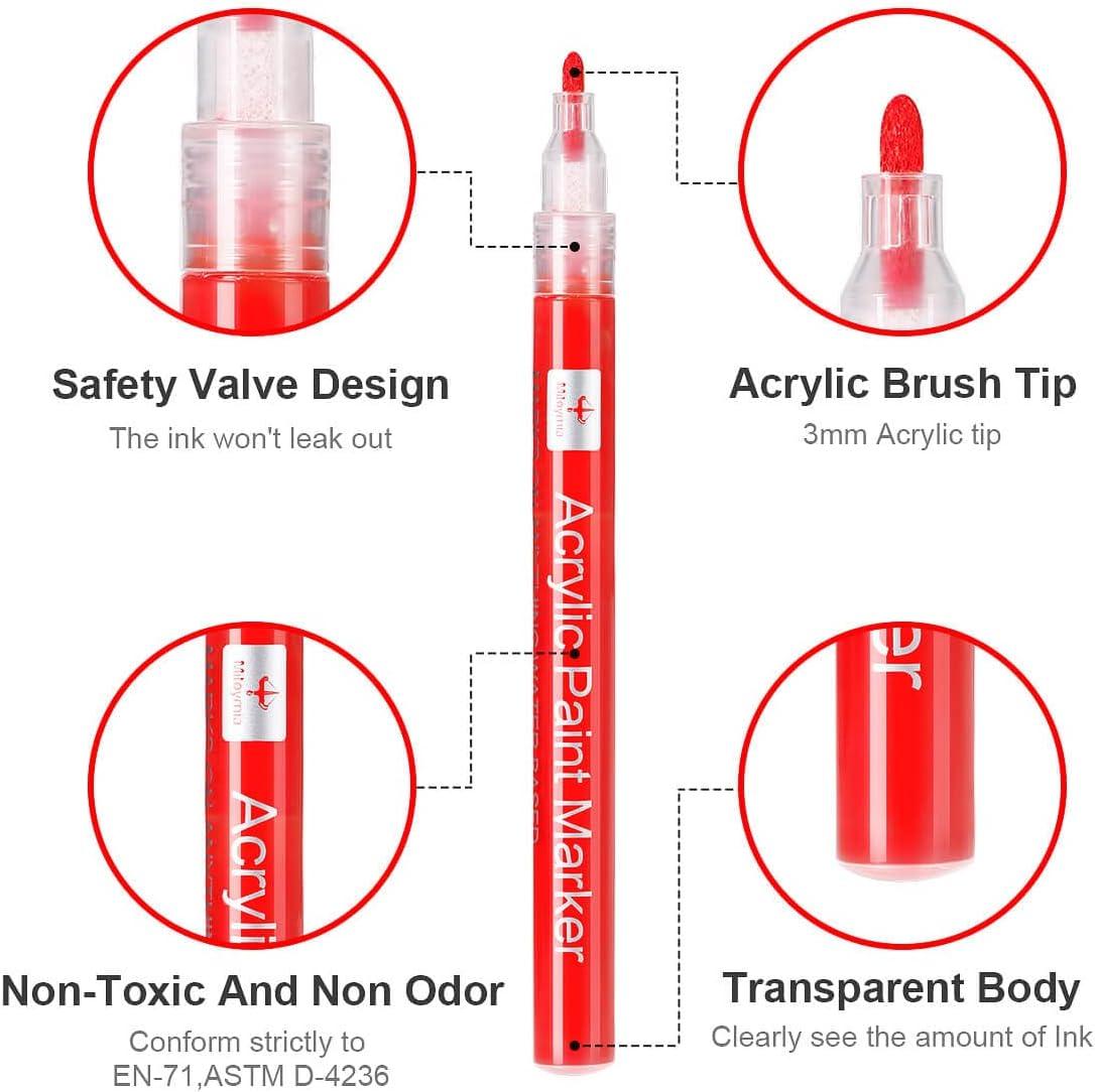  Red Acrylic Paint Marker Pens - 2-3mm Medium Tip, 6 Pack  Permanent Red Water Based Paint Pen for DIY Projects, Paintings for Rock,  Fabric, Wood, Leather, Metal, Ceramics, Paper, Glass, Plastic : Arts,  Crafts & Sewing