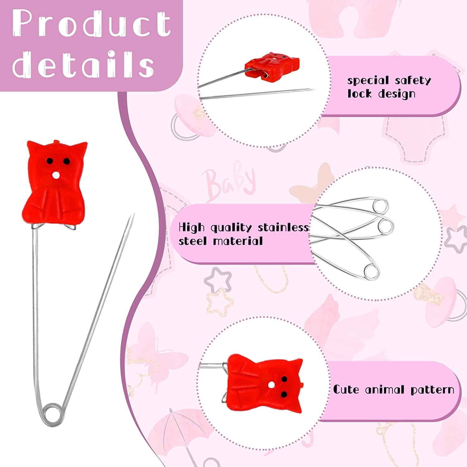 50 Pieces Animal Pattern Diaper Pins 2.4 inch Animal Pattern Plastic Head  Cloth Diaper Pins Stainless Steel Nappy Pins Baby Safety Pins Long Plastic  Head Safety Pin Plastic Head Safety Pin