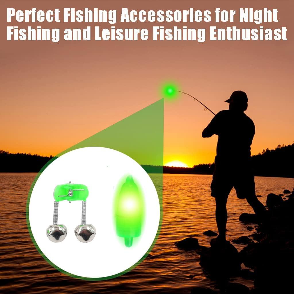 JZTang Fishing Bells with Lights 20 Pcs LED Night Fishing Lights 10 Pcs Fishing  Rod Bait Alarm Bell Green