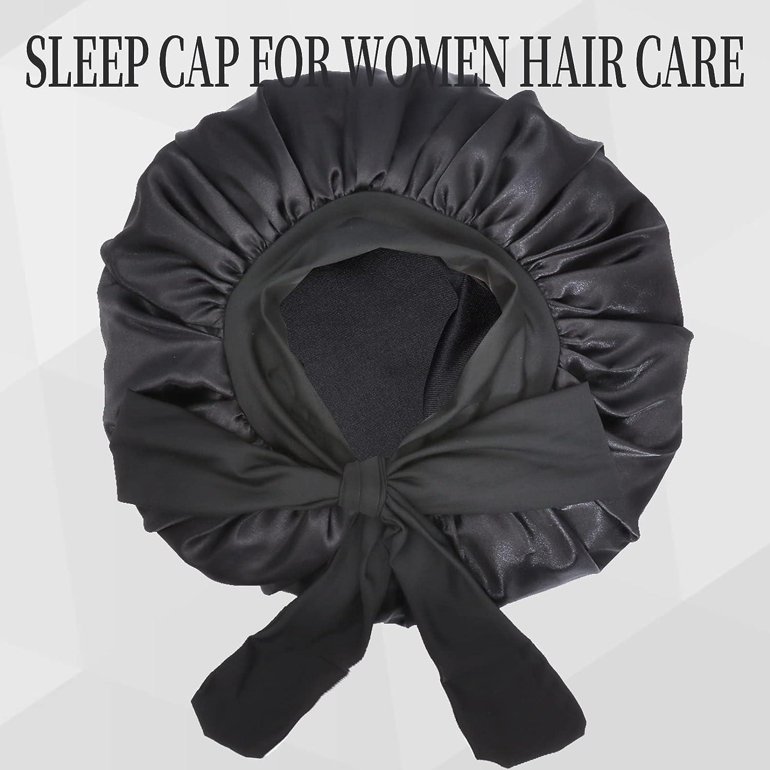 2PCS Satin Bonnet for Black Women Jumbo Hair Bonnet Adjustable