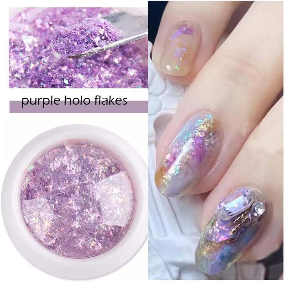 4 Boxes Opal Chrome Nail Art Powder Holographic Glitter Nails Flakes  Irregular Shiny Mermaid Sequins Pink Purple Manicure Paillettes Nail Art  Decorations Type1- 4 Colors