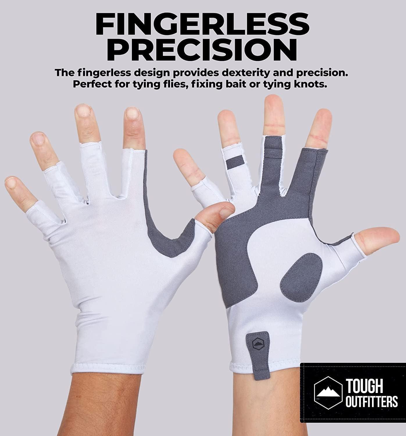 Tough Outdoors UV Fishing Gloves - Fingerless Fishing Gloves Men & Women - UPF  50+ Sun Gloves - UV Protection Kayaking Gloves - Sun Protection Fishing  Gloves - Paddling Gloves & Sailing Gloves L / XL White