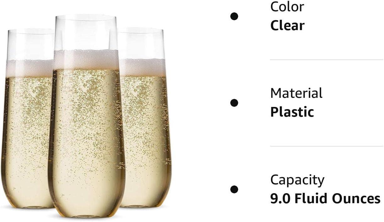 36 Pack Stemless Plastic Champagne Flutes Disposable 9 Oz Clear Plastic Toasting  Glasses Shatterproof Recyclable and BPA-Free 