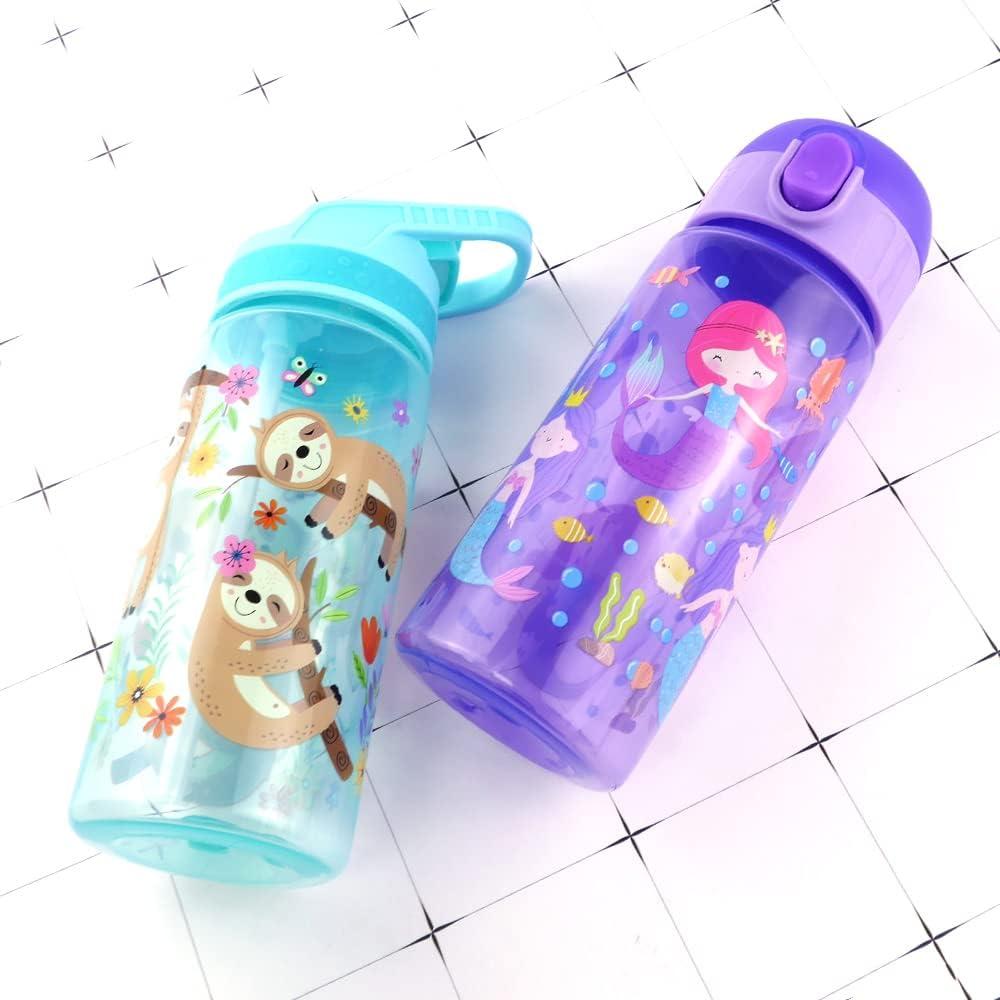GILANO 18oz Kids Water Bottles for School BPA-Free Straw Water Bottle  Chugger Bottle Spill Leak Proof Straw Flip Spout Lid Built-in Carrying Loop  Handle for Boys and Girls 2 Pack - Leopard/Robot