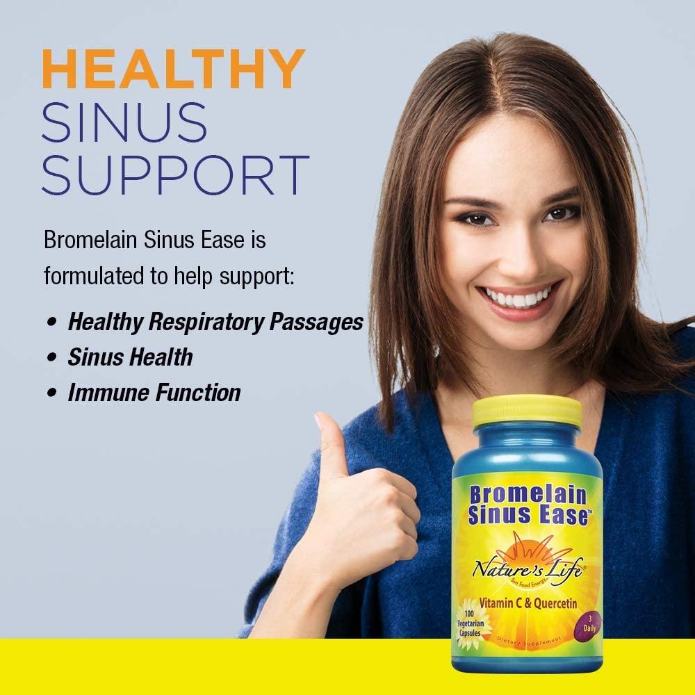 Nature's Life Bromelain Sinus Ease 1200mg with Vitamin C & Quercetin Sinus Health, Immune