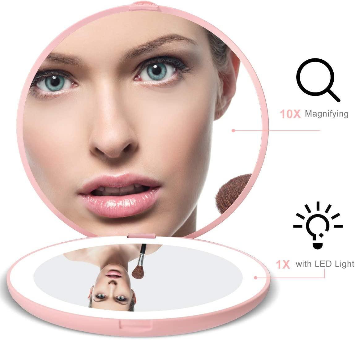 LED Lighted Travel Makeup Mirror, 1x/10x Magnification Travel Makeup