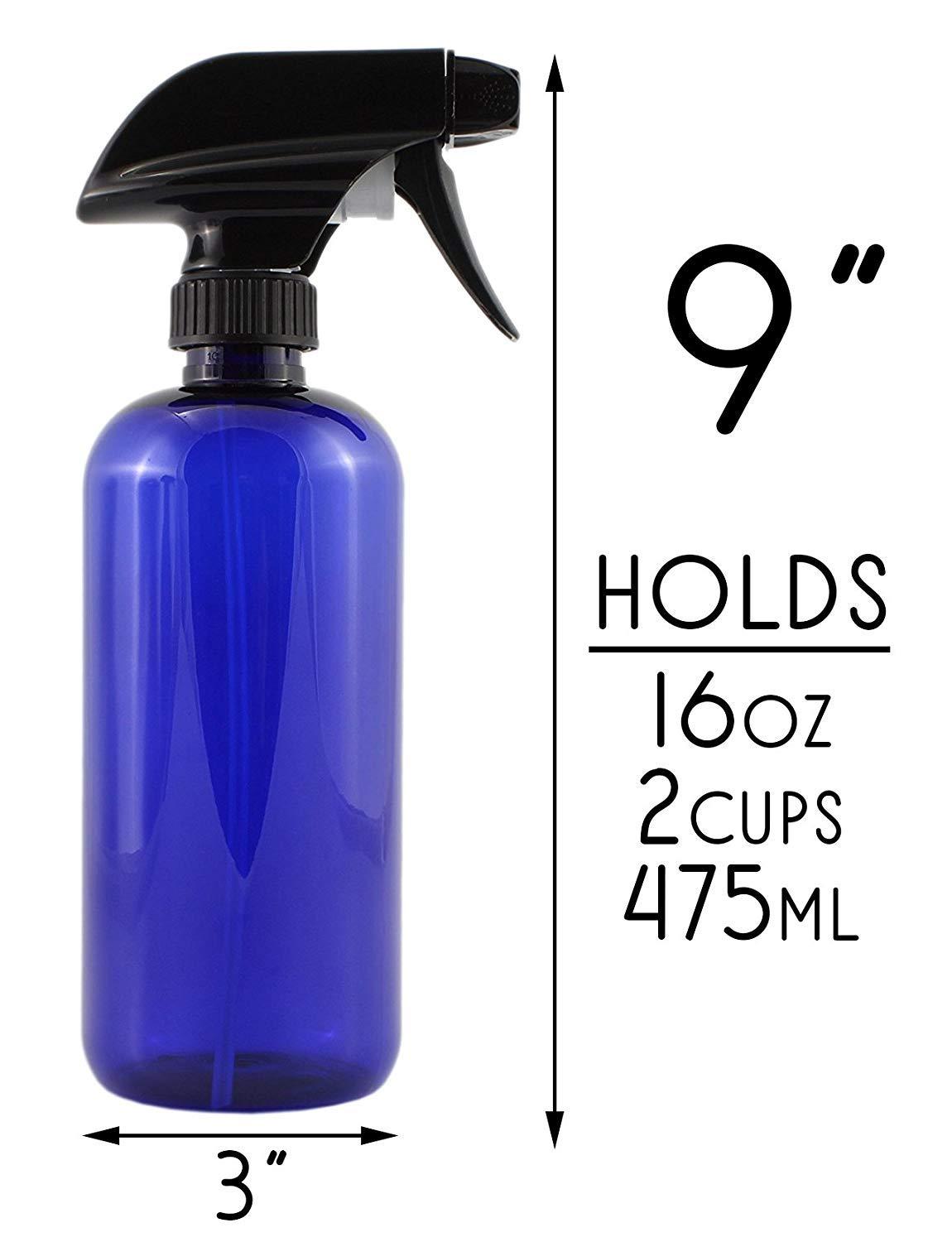 16oz Cobalt Blue PLASTIC Spray Bottles w/Heavy Duty Mist & Stream
