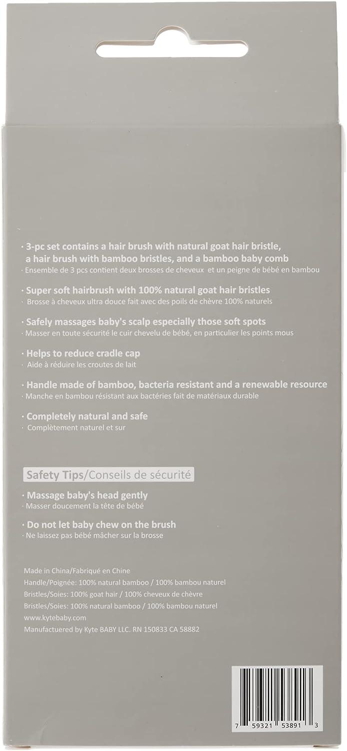 Kyte BABY Bamboo 3Piece Brush Set Goat Hair Brush, Wooden Bristle