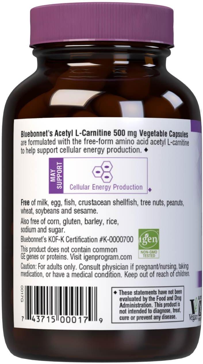 bluebonnet acetyl-l-carnitine Bluebonnet Acetyl L-Carnitine 500mg Capsules | Energy Boost | Vegan &  Kosher | 30 Veg Caps