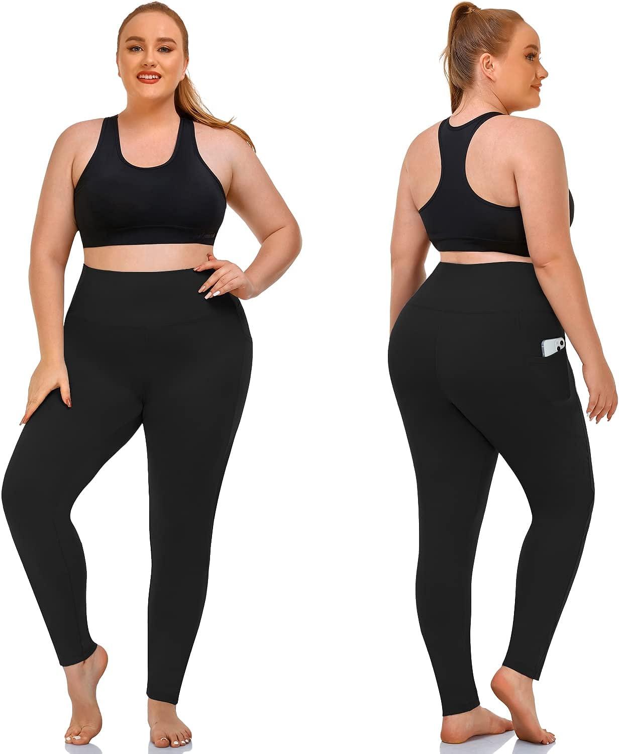 NEW YOUNG 3 Pack Plus Size Leggings with Pockets for Women High
