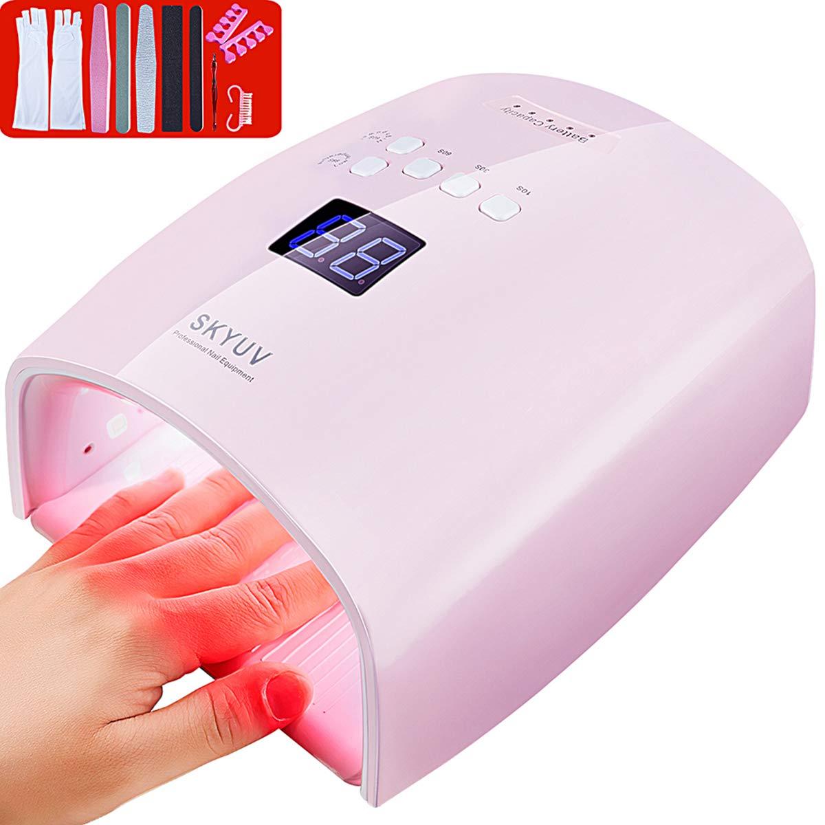 Upgraded SKYUV 48W Rechargeable Pro LED Gel Nail UV Light Wireless UV LED  Nail Lamp Cordless Led Light Nail Dryer Curing Lamp for Nails Pink