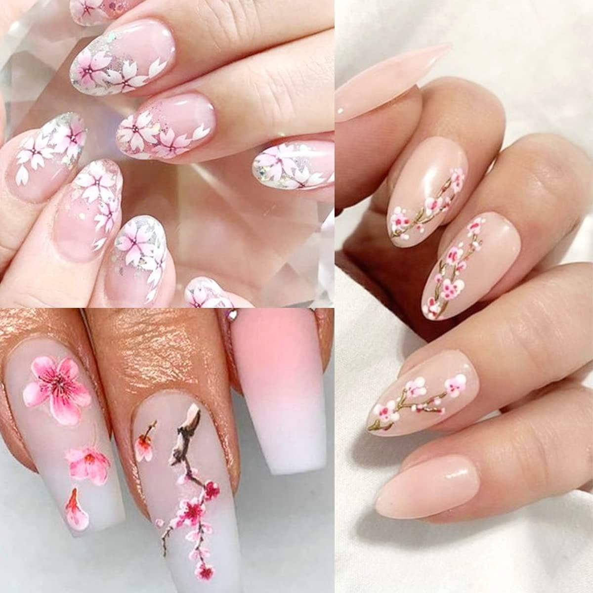 Amazon.com: 8 Sheets Flowers Nail Art Stickers Decals, White Gold Cherry  Blossoms Nail Decals Sakura Nail Art Supplies 3D Self Adhesive Nail Design  for Acrylic Nail Women Girls Kids Manicure DIY Decoration :