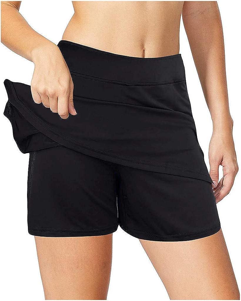 Fastbot women's Yoga Summer Shorts Athletic Skort Knee Length Skirts Fitness  Running Gym Sports Pants with Pockets 3X Black