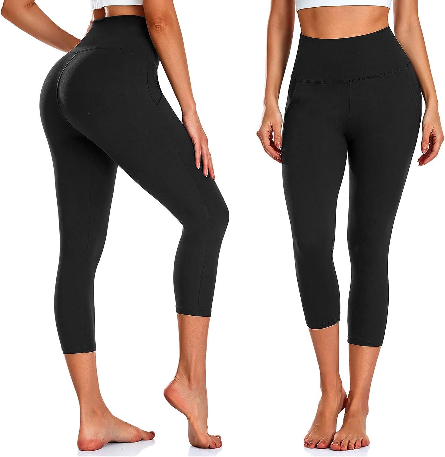 SHAPERX High Waist Yoga Pants with Pockets Capri/Long Tummy Control for  Women Workout Running Leggings Free Size (28 Till 34) Pack of 1