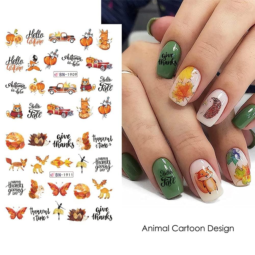6 Sheets Fall Maple Leaf Nail Art Stickers Decals Self Adhesive Autumn |  BeautyBigBang