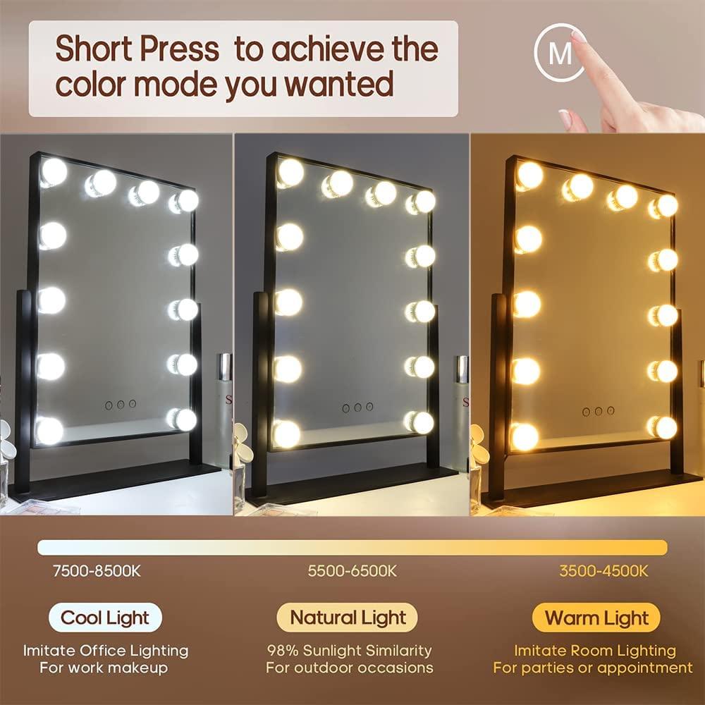 MISAVANITY Rotating Makeup Vanity Mirror with Lights and 3 Color Modes ...
