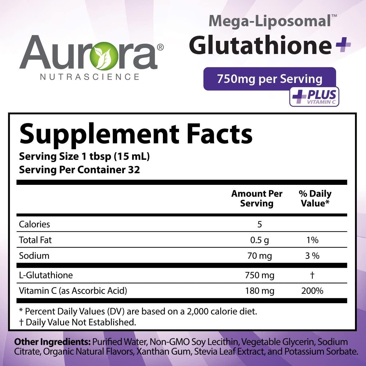 Aurora Nutrascience Mega-Liposomal Glutathione + Vitamin C - 750 mg Organic  Fruit Flavor, 16 fl oz | Buy Now with Express International Delivery |  GoSupps.com
