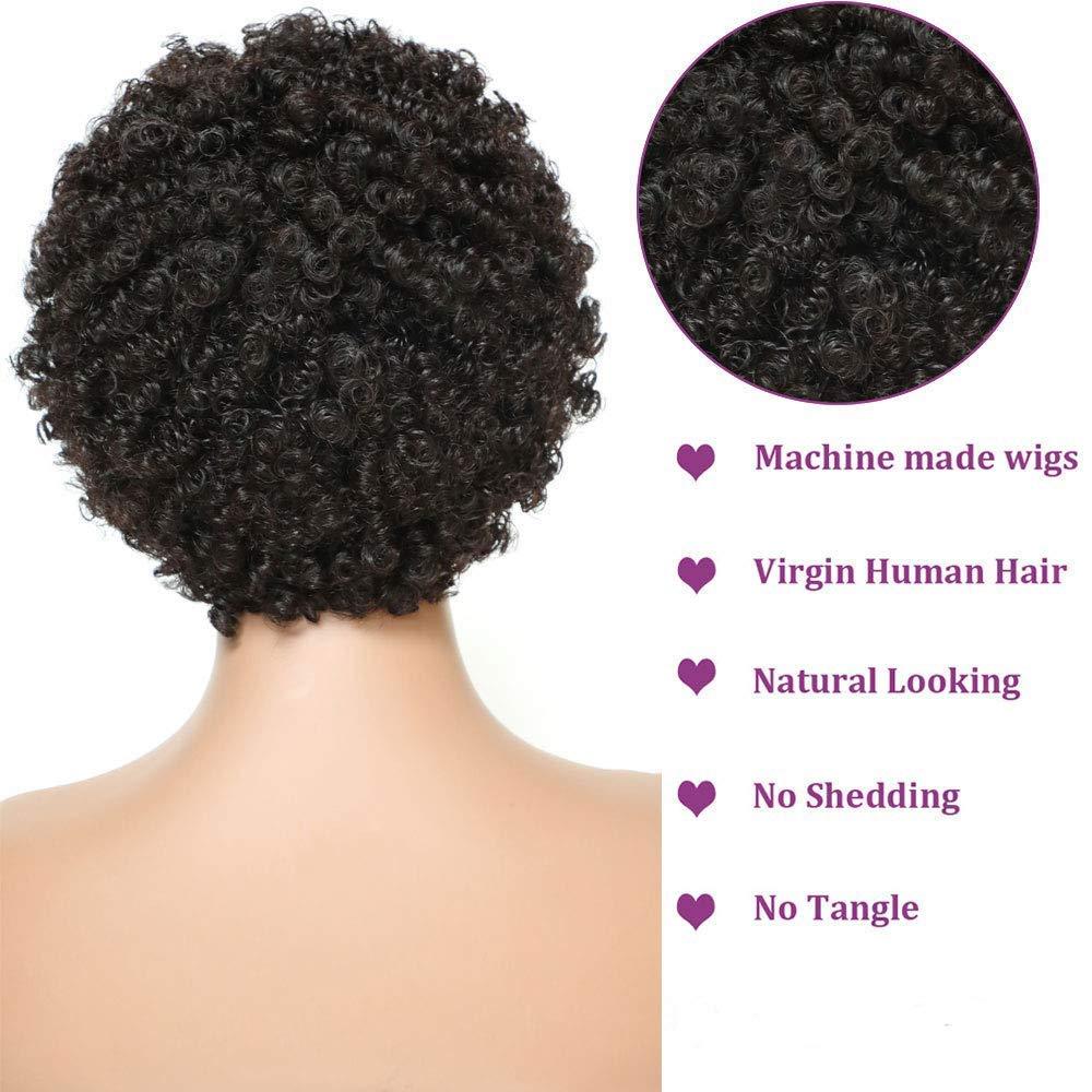 Ms Taj Short Human Hair Afro Wigs for Black Women Brazilian Virgin Short  Curly Afro Wigs Human Hair 150% Density Natural Black (style two) (Natural