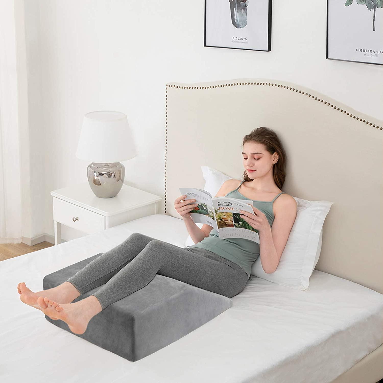 Leg Elevation Pillow with Removable Cover 10 Inch Memory Foam Leg Rest  Pillow for Sleeping, Blood Circulation Wedge Pillows Relieve Leg, Knee, Hip  and Lower Back Pain (Grey) Grey 10 inch