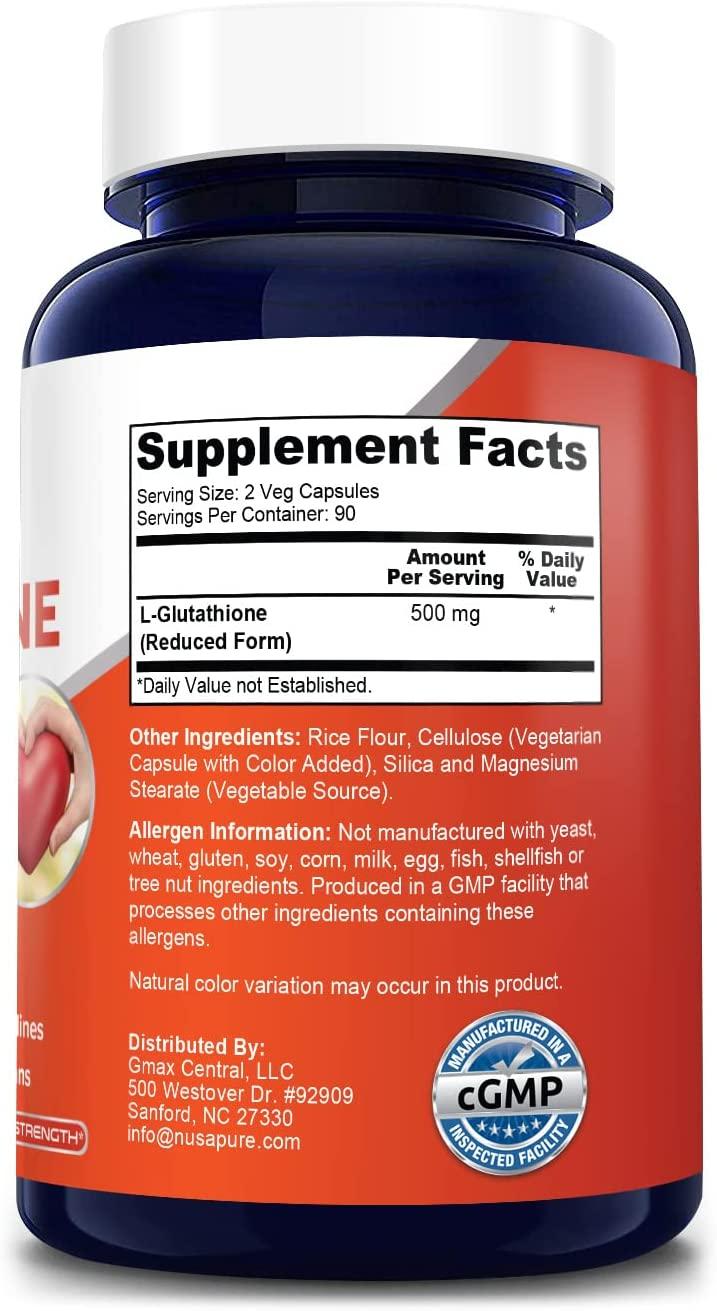 Glutathione 500mg 180 Vegan Capsules | Non-GMO & Gluten-Free | Buy Now with  Express International Delivery