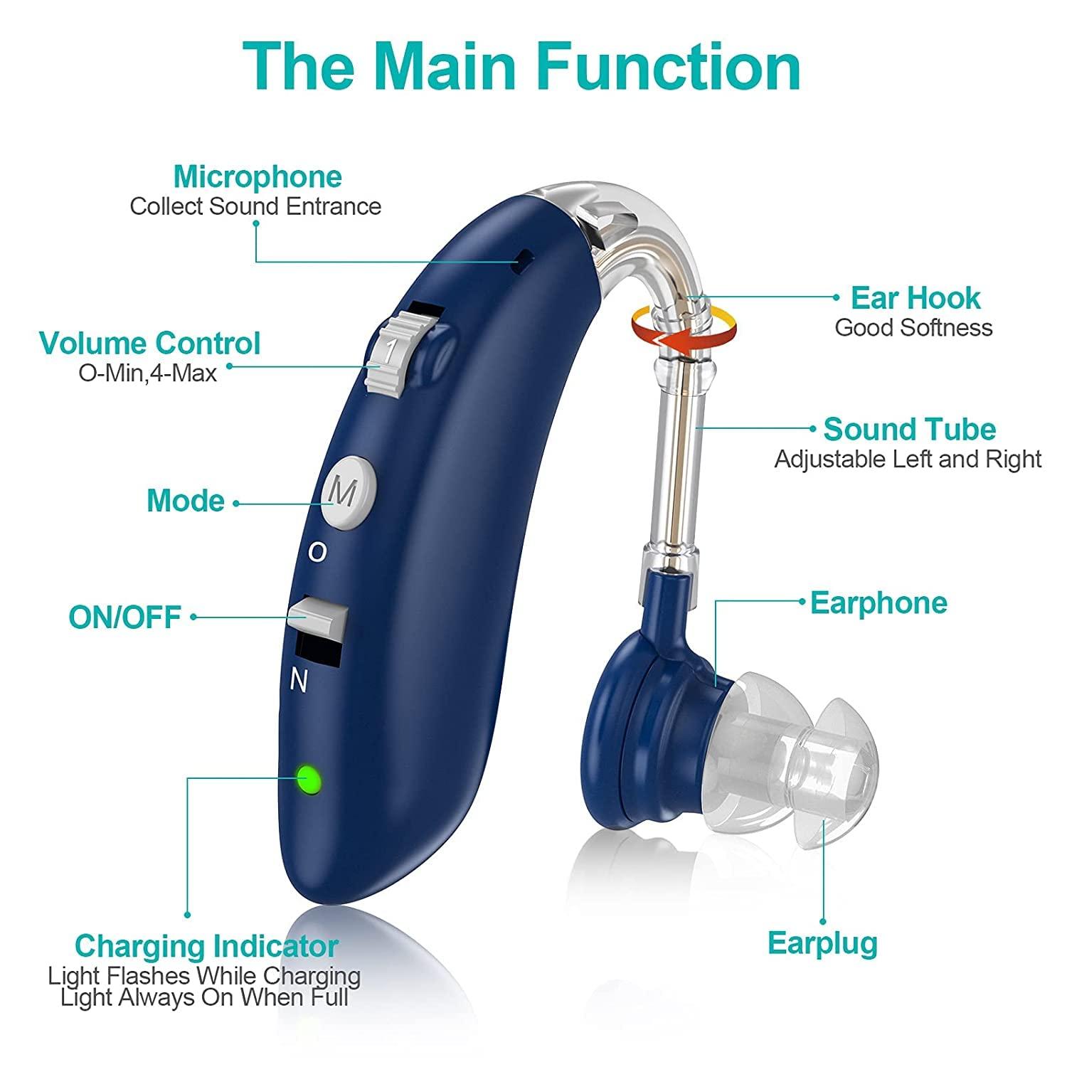 HaYiue Rechargeable Hearing Aid for Seniors with Noise Cancelling AI