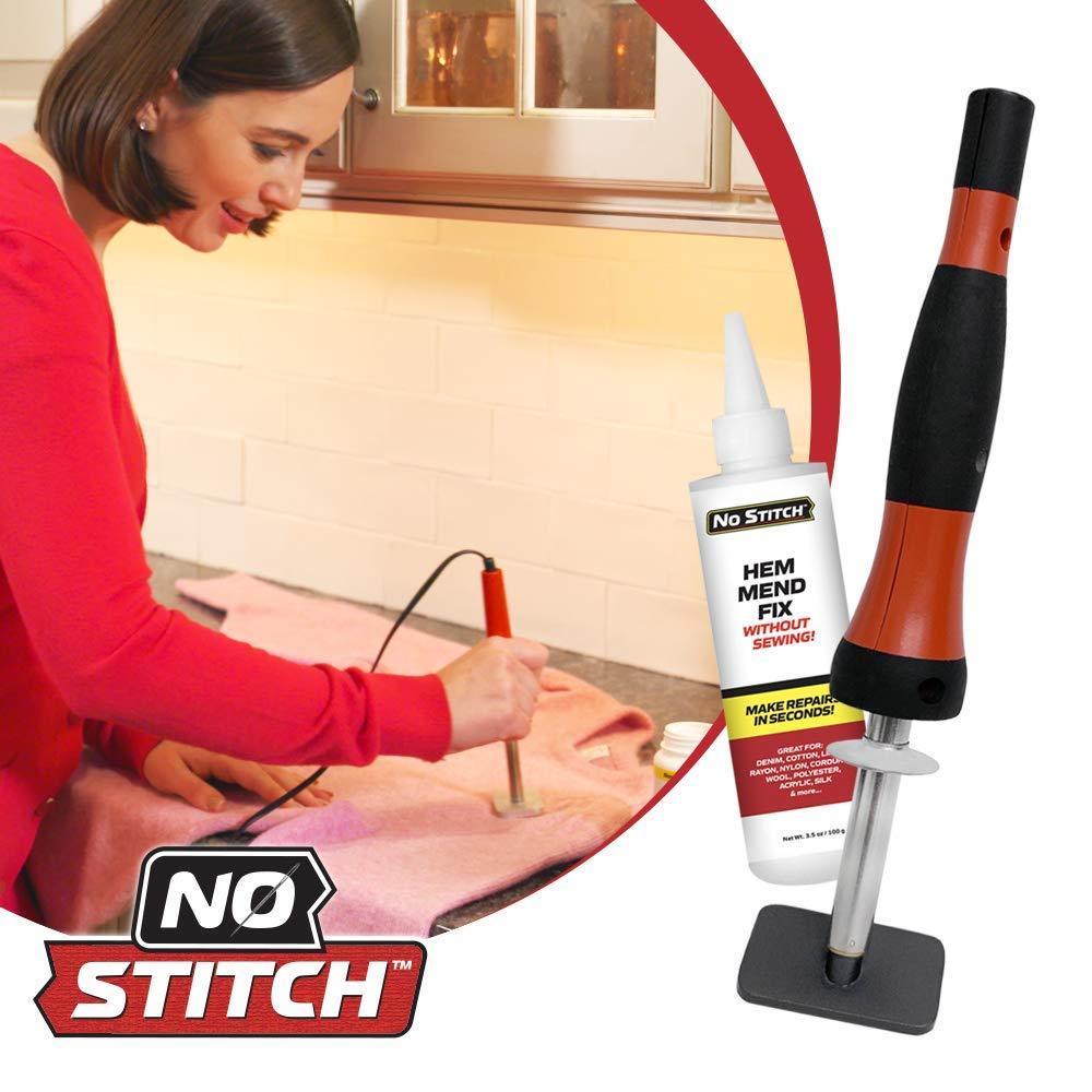 No Stitch Easy Instant Mend Stitchless Repair Kit No Sew Fabric Adhesive  for Torn Clothing Includes 1 Quantity 3.5 Oz Fabric Glue Bottles and 1  Pressing Iron with Holder As Seen On