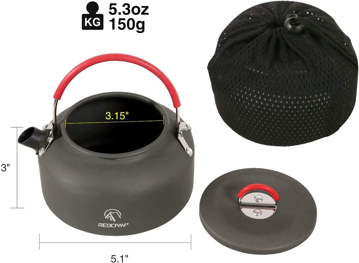 REDCAMP 0.8L/0.9L/1.4L Outdoor Camping Kettle, Aluminum Tea Kettle with  Carrying Bag, Compact Lightweight Coffee Pot 0.8L Mini