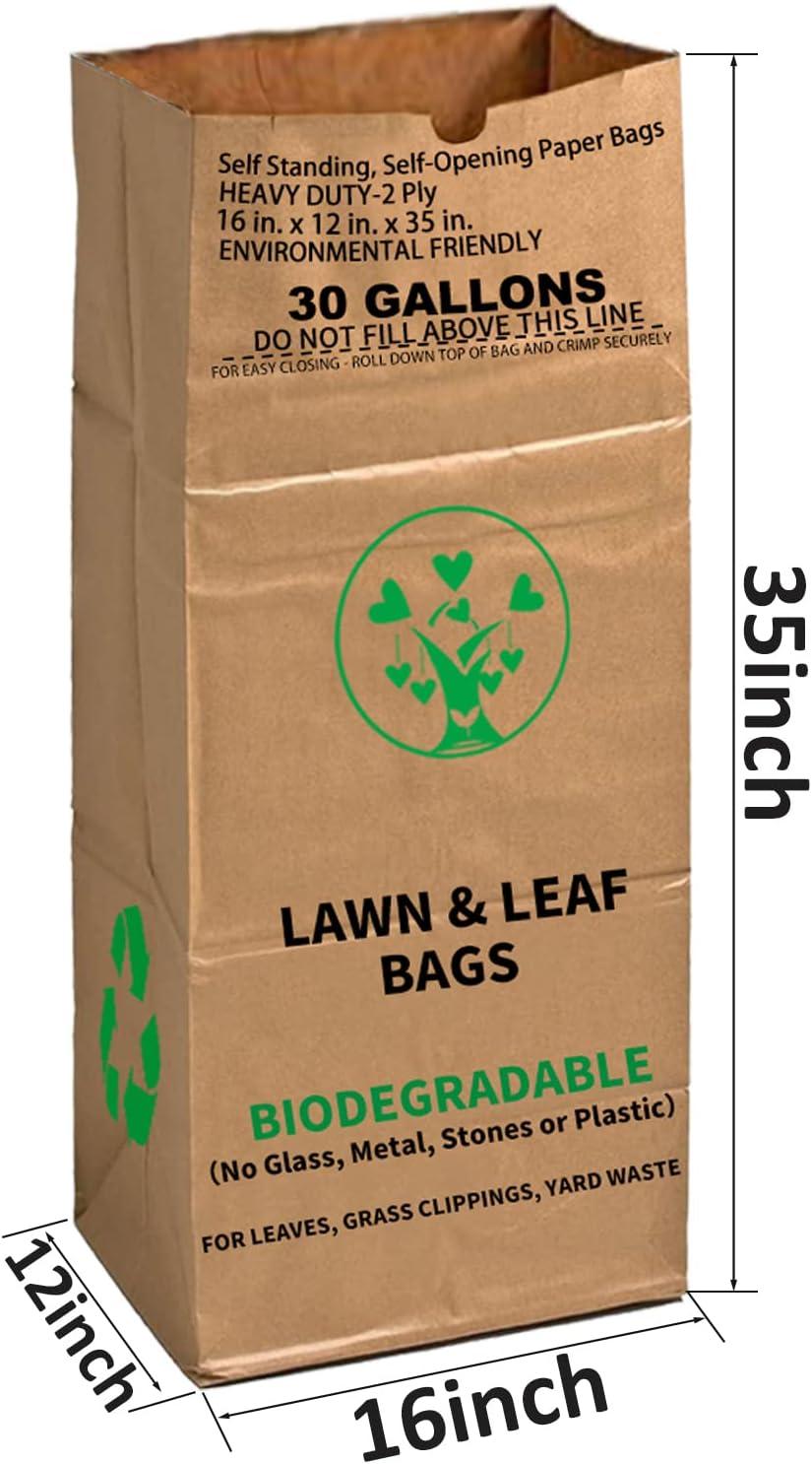 BERT'S GARDEN Brown Paper Bag 10 Pack 2 PLY Heavy- Duty Paper Lawn and Leaf  Bags, Tear Resistant Home and Garden Refuse Bags (30 gallon)