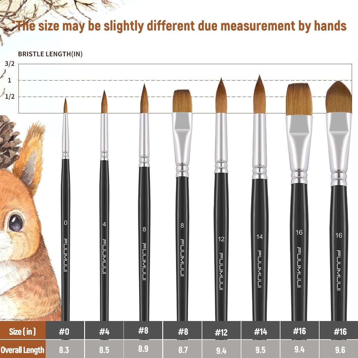 Sable Watercolor Brushes Professional Fuumuui 8Pcs Kolinsky Sable Brush Set  Variety Shapes with Flat Round Pointed Cat's Tongue Oval Wash Perfect for  Watercolor Acrylic Gouache Inks Painting