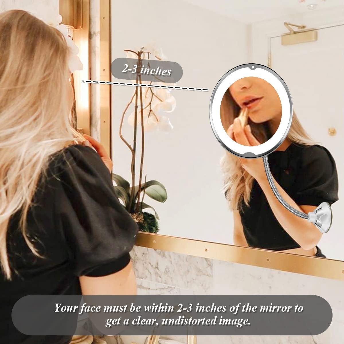AEVXKHI Flexible Gooseneck Makeup Mirror with LED Light 360 Rotation