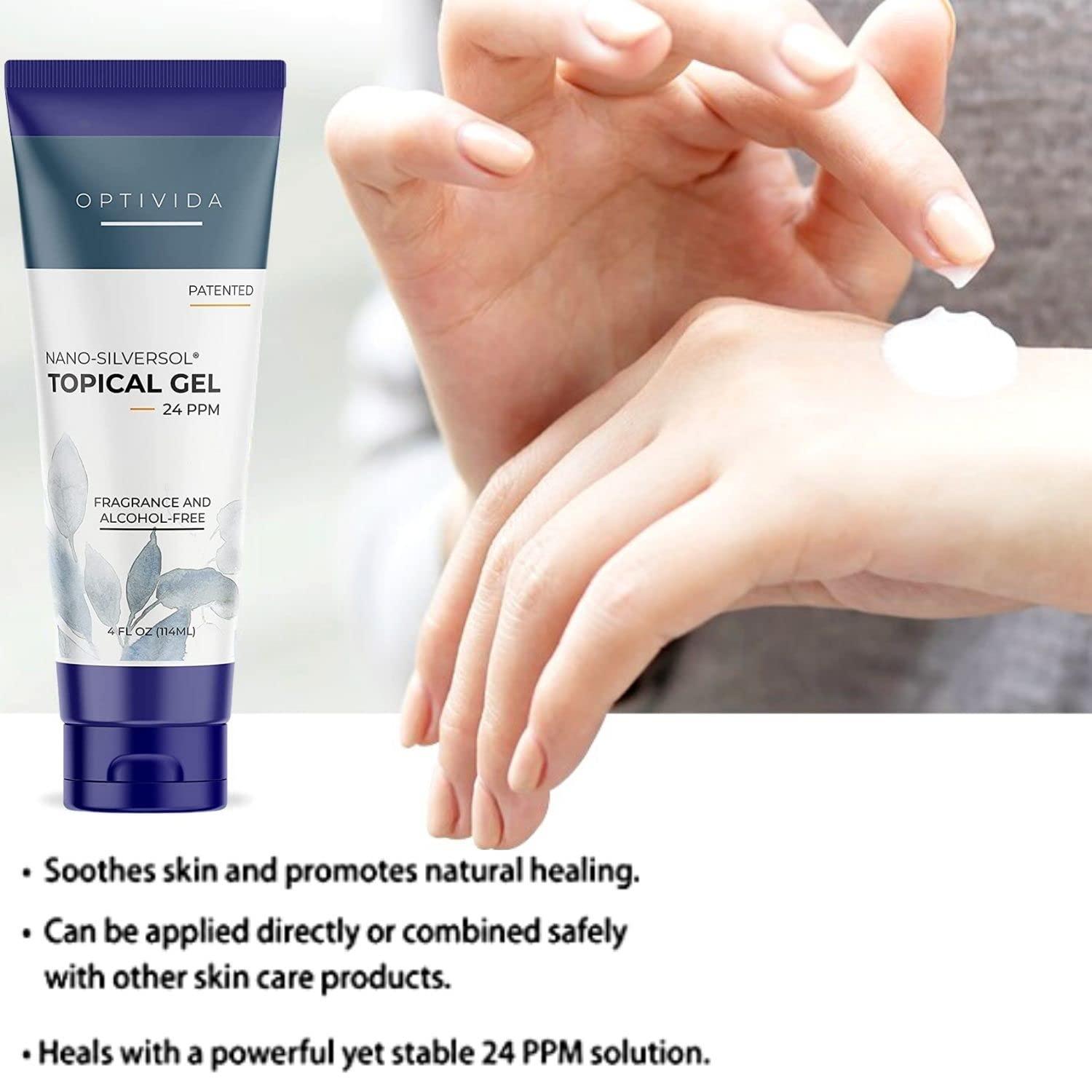 Optivida Colloidal Silver Gel Cream For Wound Care, Natural Topical