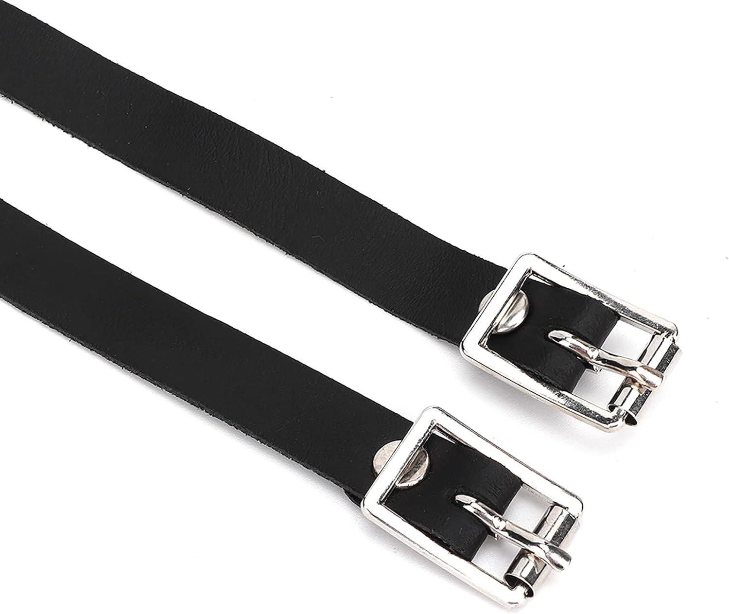 Cerlingwee Double Layer Leather Spur Straps - 50cm Black | Stainless Steel Buckle | Horse Tool Accessories | Buy Now With Express International Delivery