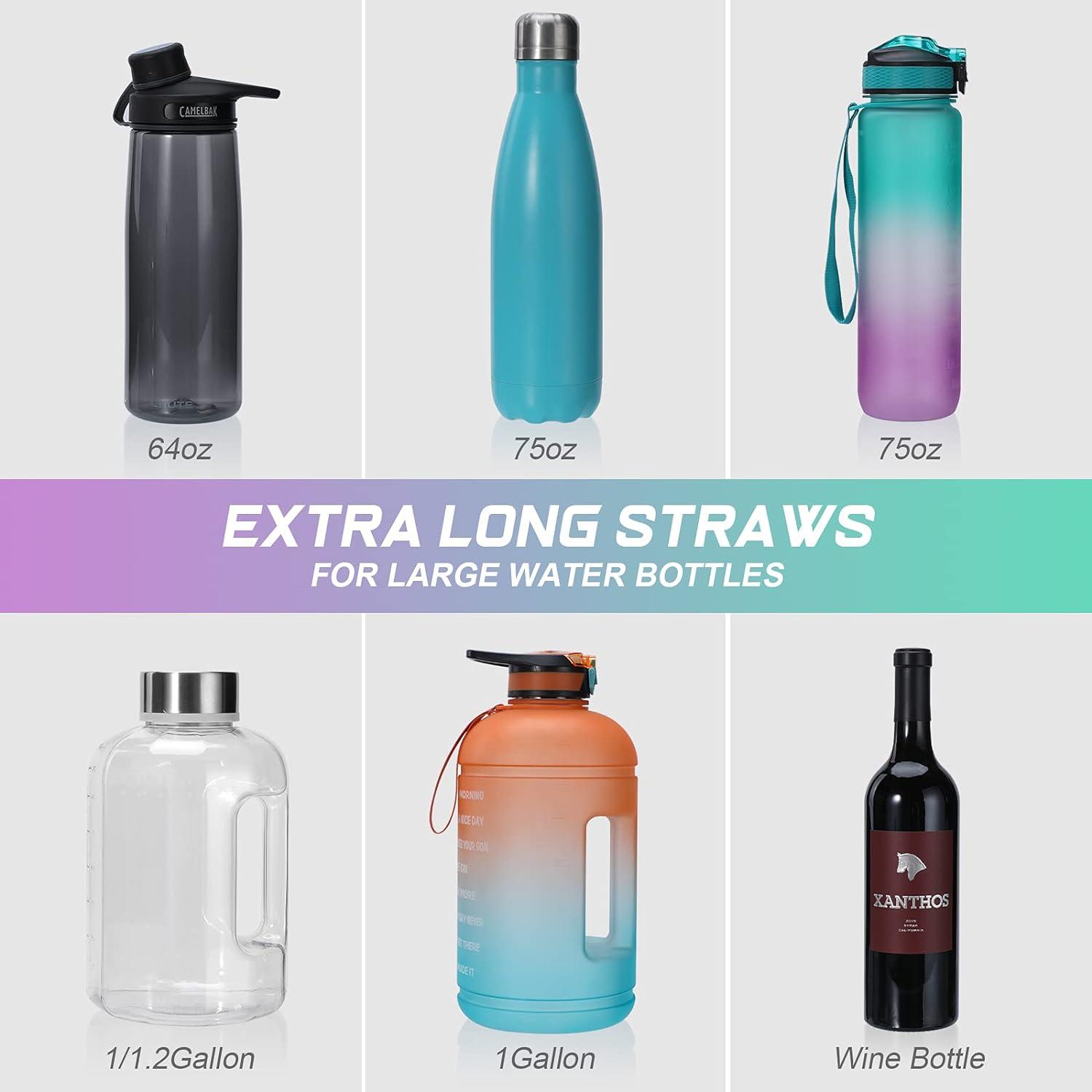 12 Pack Extra Long 14.5 inch Reusable Silicone Straws for Large Water  Bottle -Wine Bottle - 1 Gallon 128 75 64 OZ Tumbler - Flexible Drinking  Straws for Extra Tall Cups - 2 Cleaning Brushes