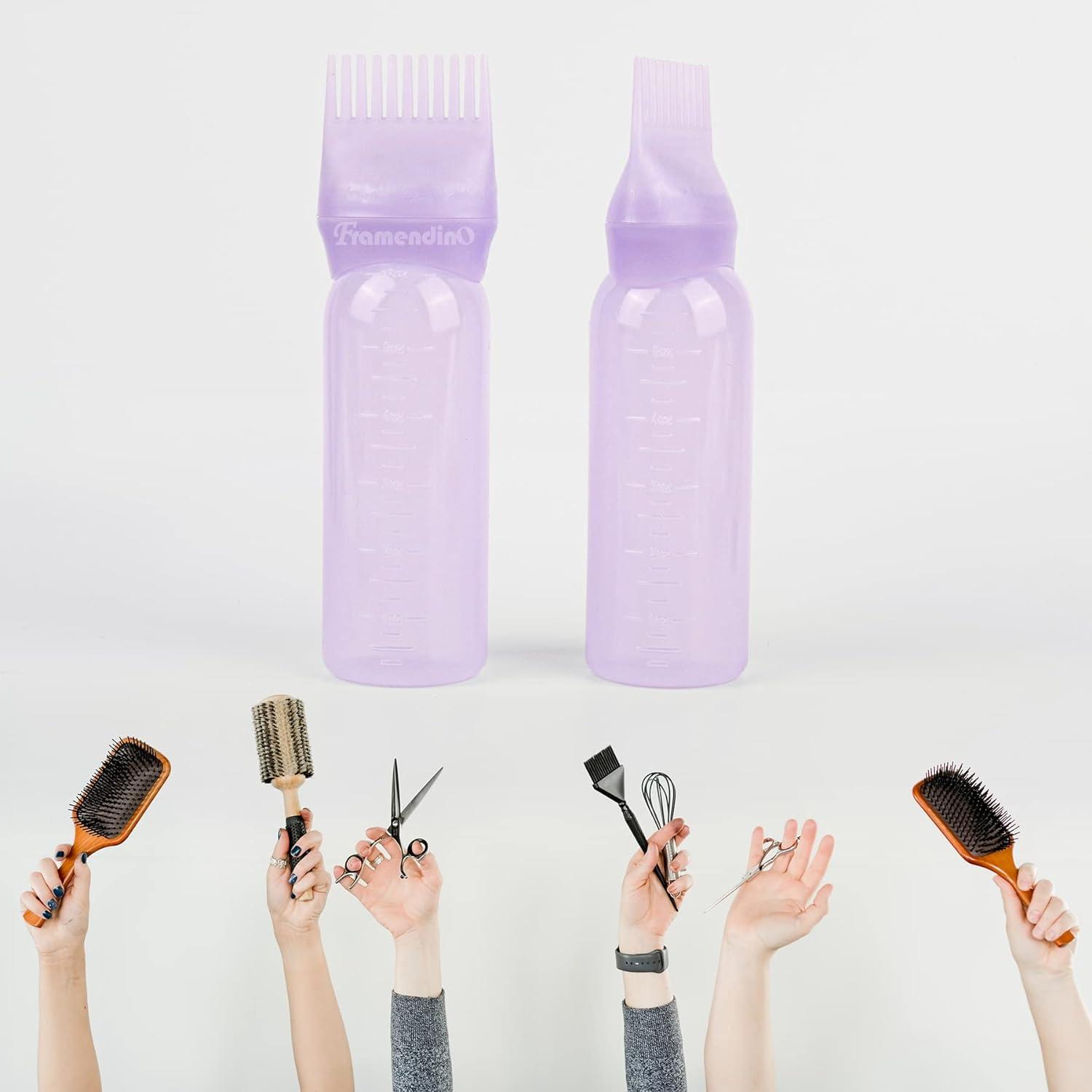 Framendino 2 Pack Purple Root Comb Applicator Bottle Hair Dye Bottle