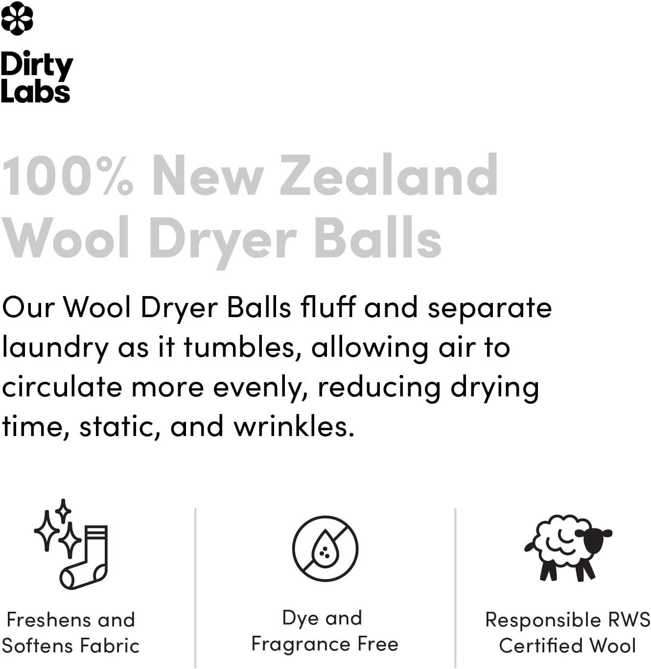 Dirty Labs 100 New Zealand Wool Dryer Balls 3 Balls Shorten