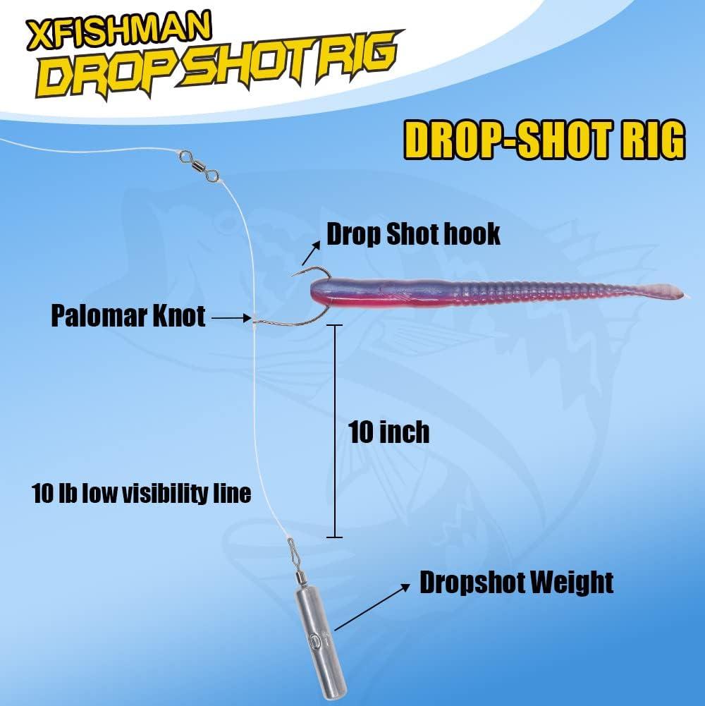 Drop Shot Rigs for Bass Fishing Ready Rig with Hooks and Sinker Weights  Hook Size 1/0-Weight 3/8 oz-Qty 5