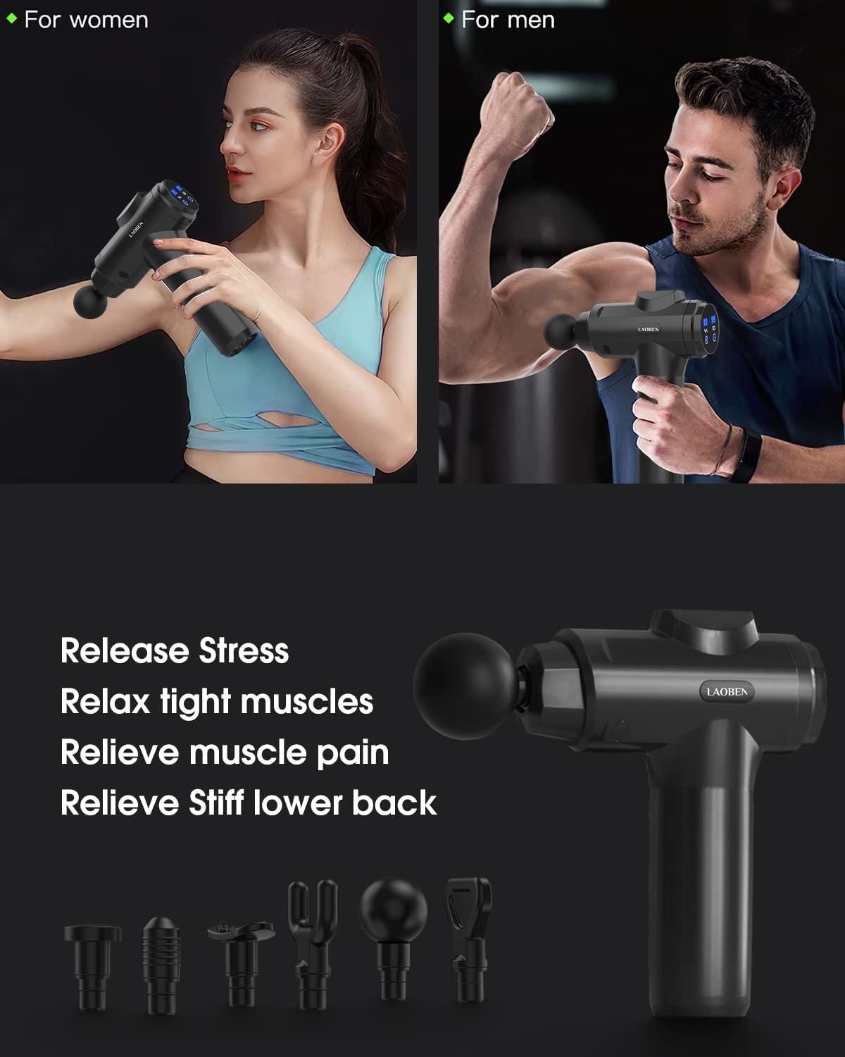 Muscle Massage Gun, LAOBEN Deep Tissue Back Massager with 20 Speeds,  Portable Electric Percussion Massager for Family, Lower Back Pain Relief &  Neck Stress Relief, Gifts for Dad, Mom (Black), (em15) Dark
