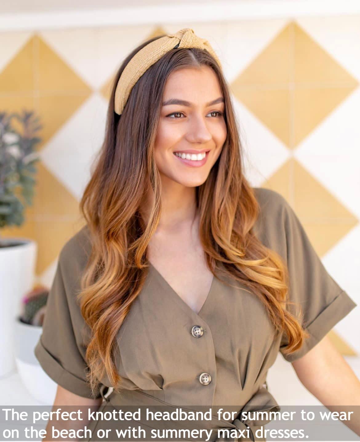 Boho Chic Huachi Straw Headbands for Women - Wide Knotted