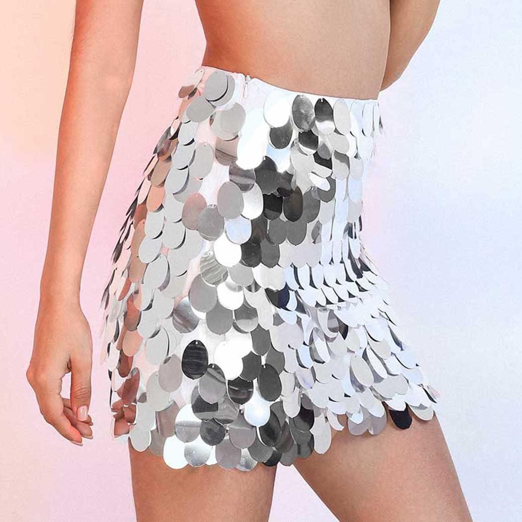 Silver sequin dance skirt hotsell