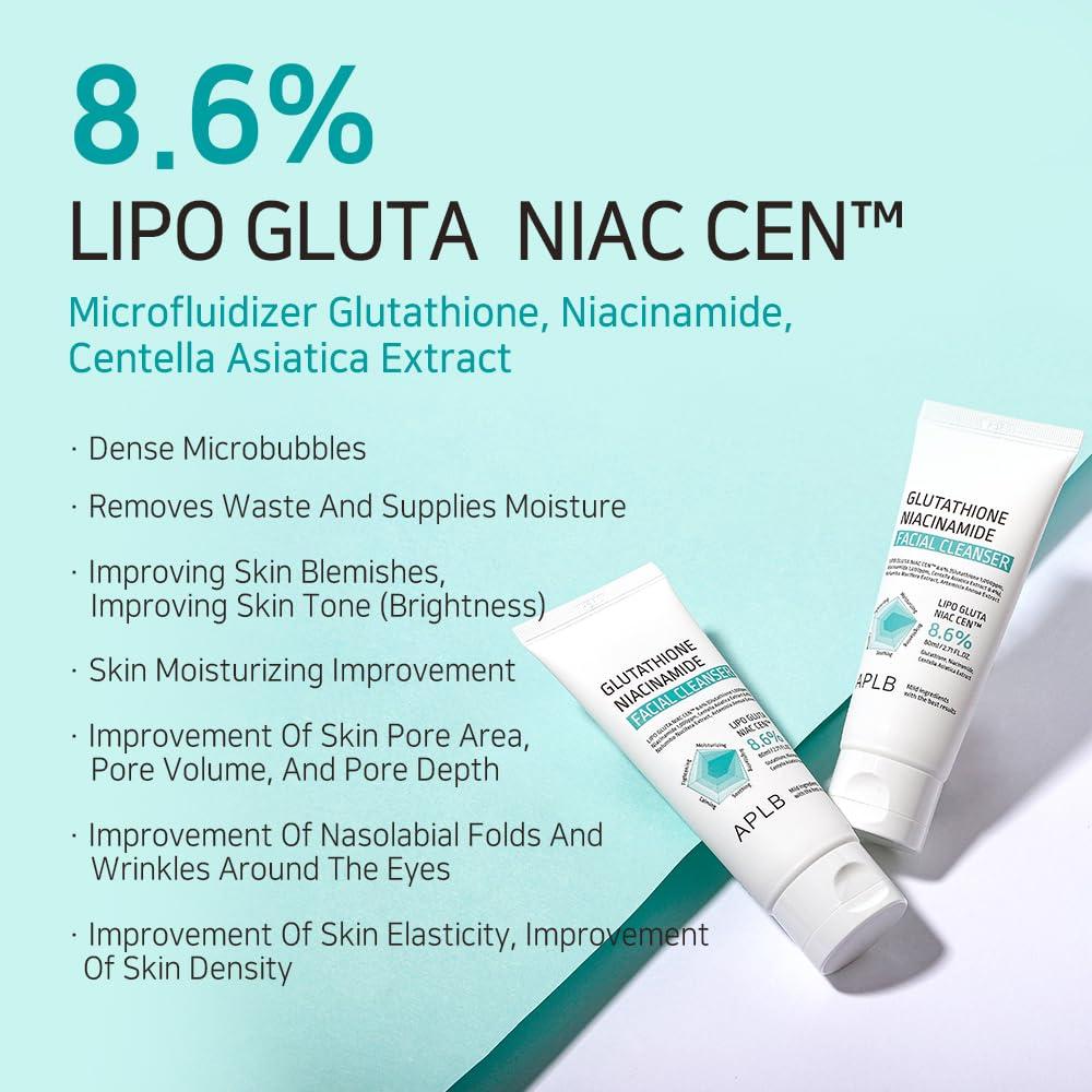 glutathione cleanser korean APLB Glutathione Niacinamide Facial Cleanser | LIPO GLUTA NIAC CEN |  Tighten Pores Control Sebum & Deep Moisture | Korean Skincare 2.71 FL.OZ |  Buy Now with Express International Delivery
