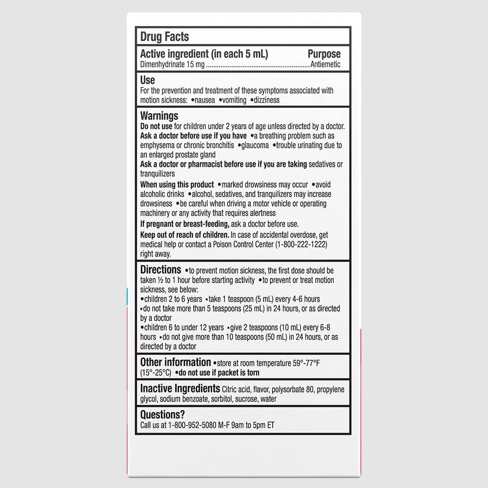 Gravol Kids Liquid for Motion Sickness Prevention and Relief 2.5 FL OZ